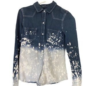 Vanilla Star Denim Acid Bleach Was Spotted Snap Button Down Women’s S Shirt